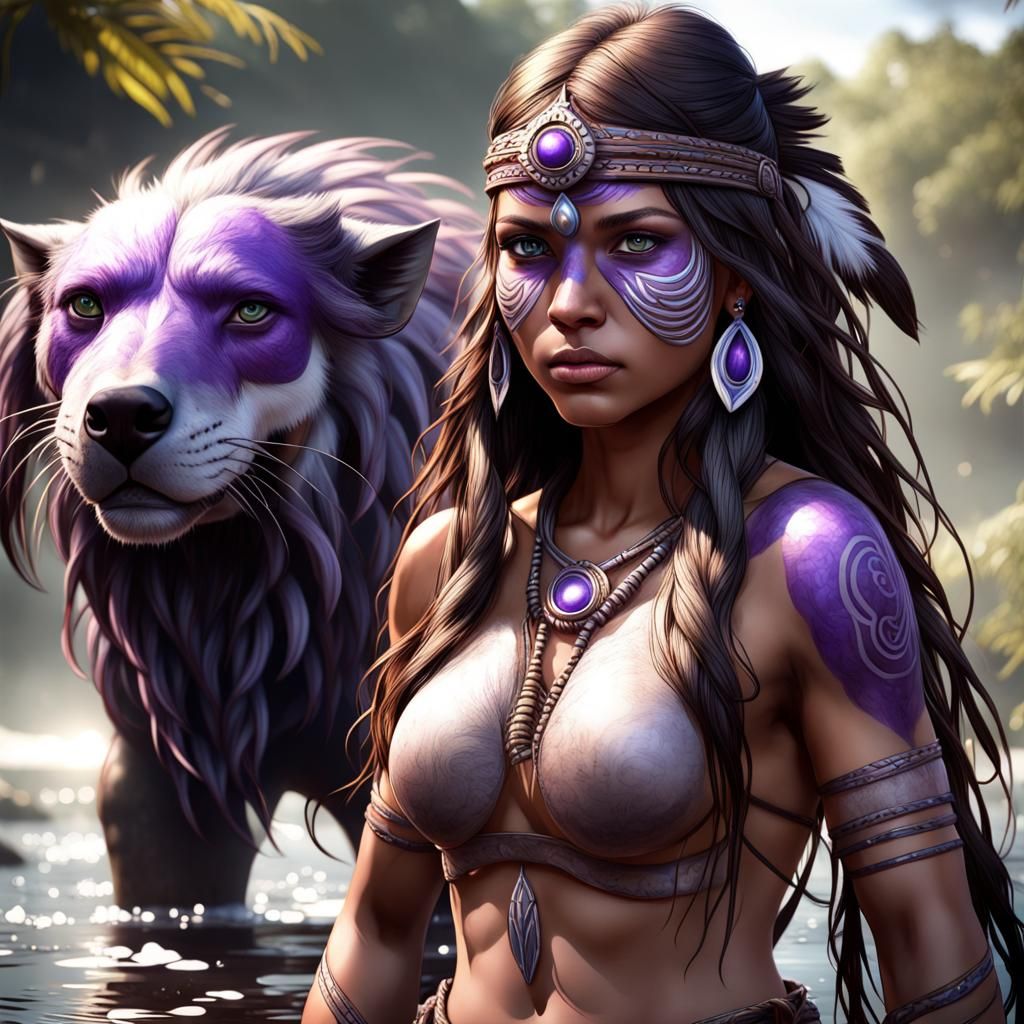 Aboriginal Woman with Animal Companion, 3D Rendered