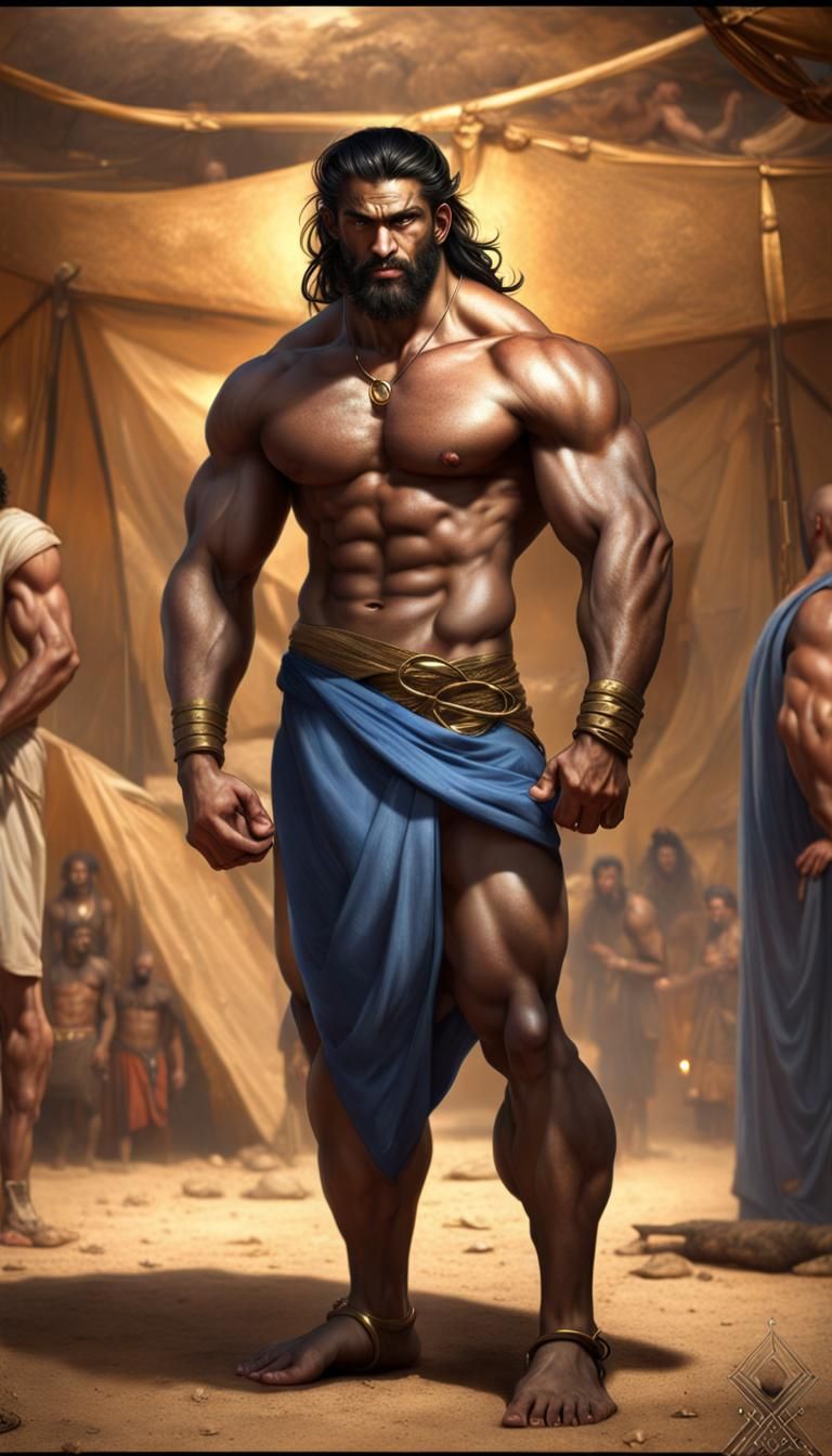 Photorealistic Angry Djinn with Manbun in Arabian Tent