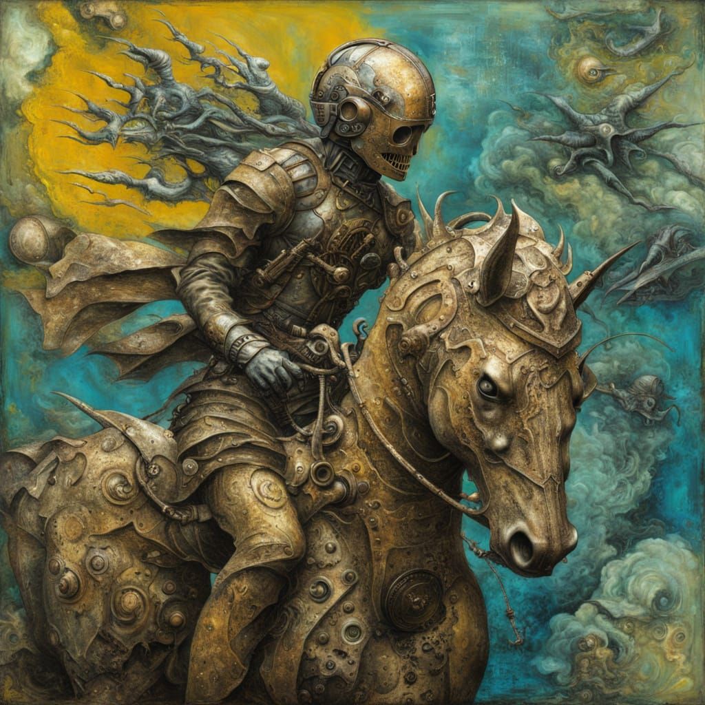 Biomechanical Rider in Fragmented Surrealism