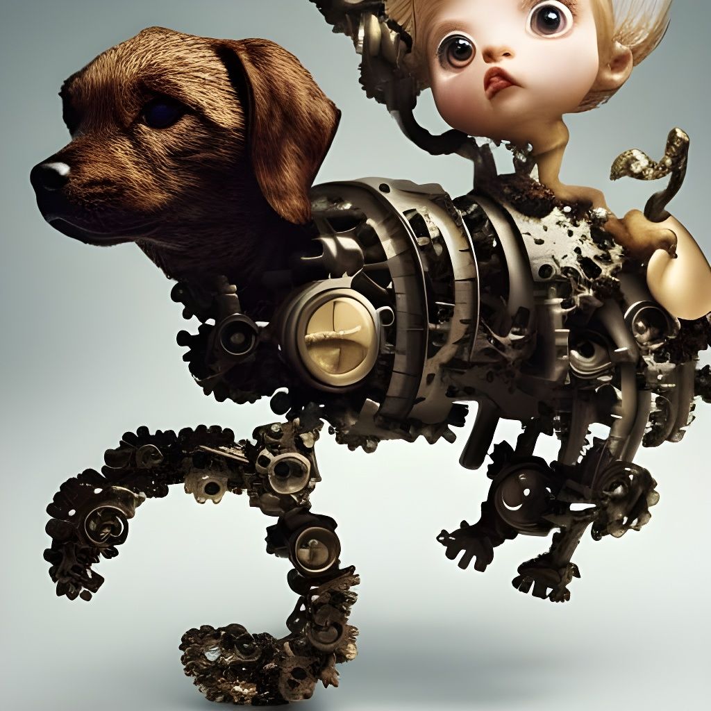 Child and Mechanical Puppy: Hyperdetailed Digital Art