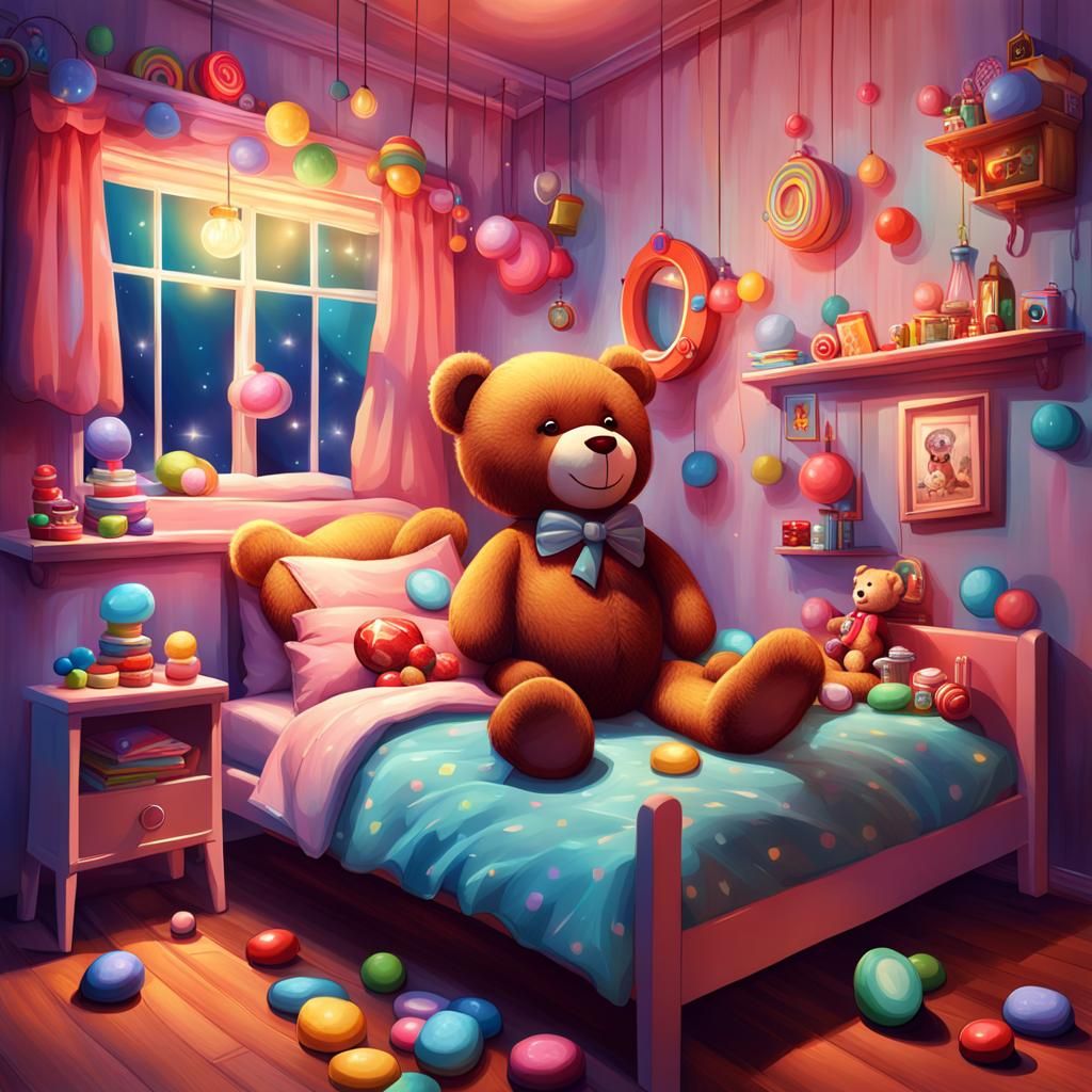 Whimsical Candy Art: Child with Teddy Bear