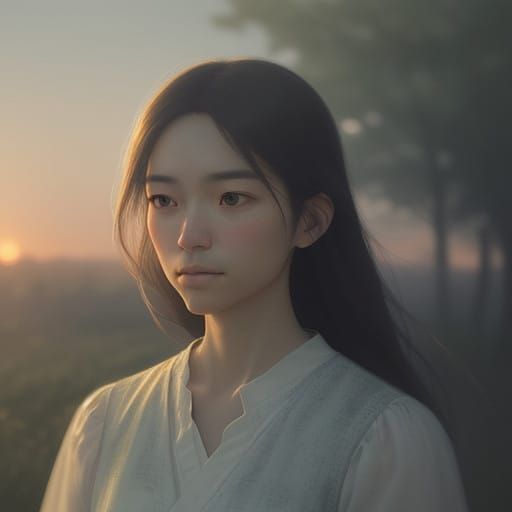 Enchanting Portrait of Contemplative Youth in Sunset Hues