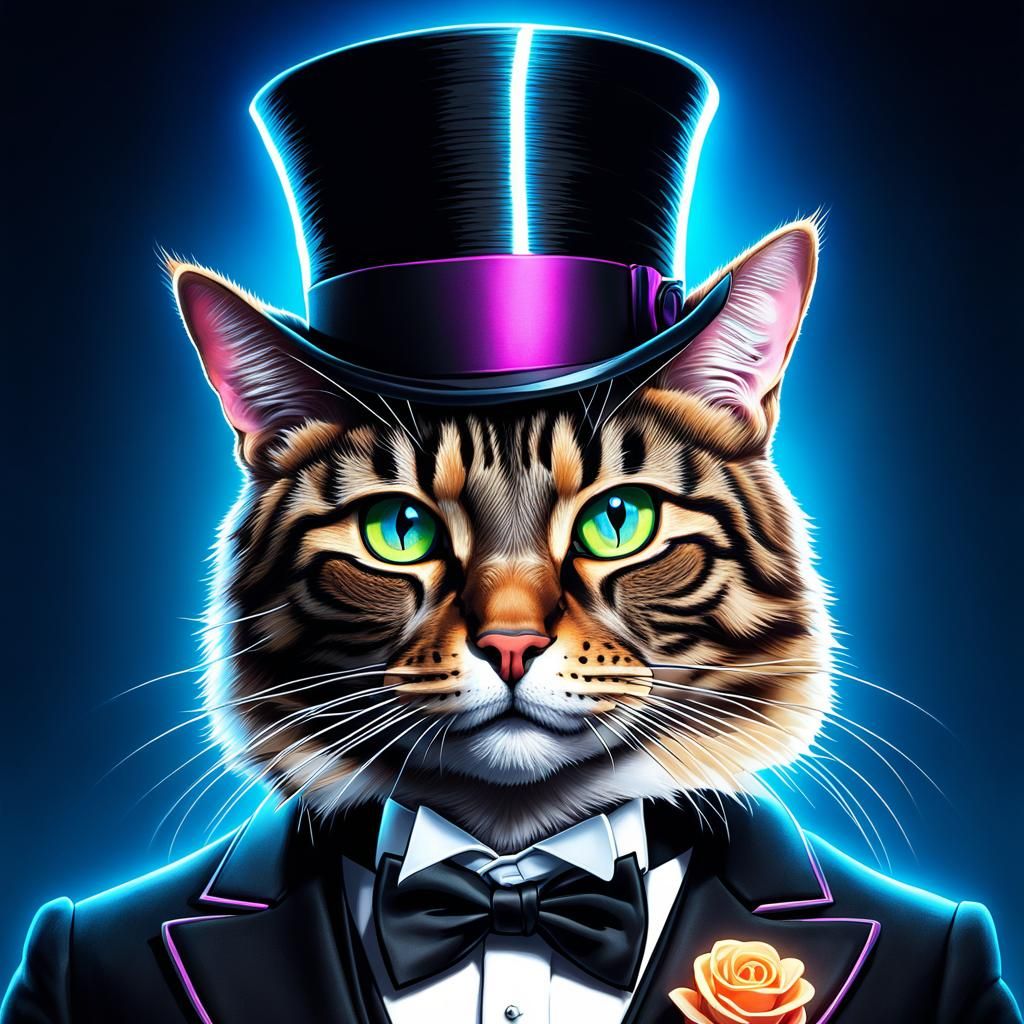 Gentleman Cat in Tuxedo: Cyberpunk Portrait