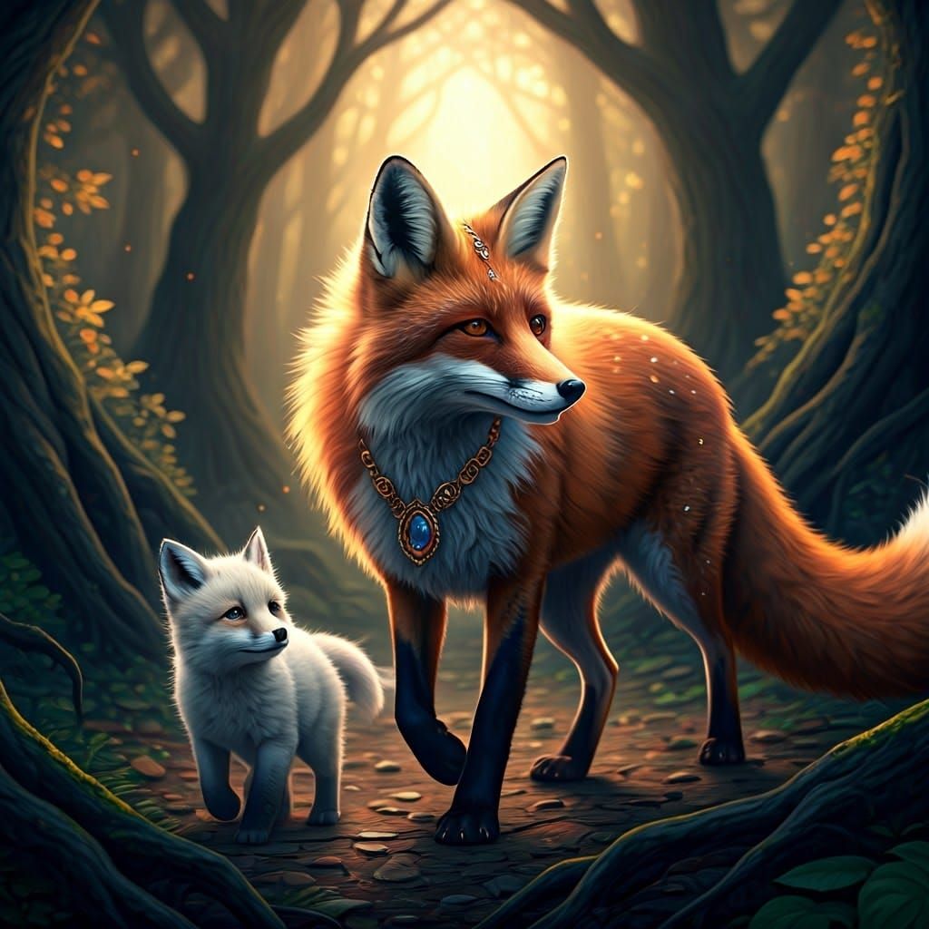 Fox Family in Enchanted Forest: 3D Matte Painting