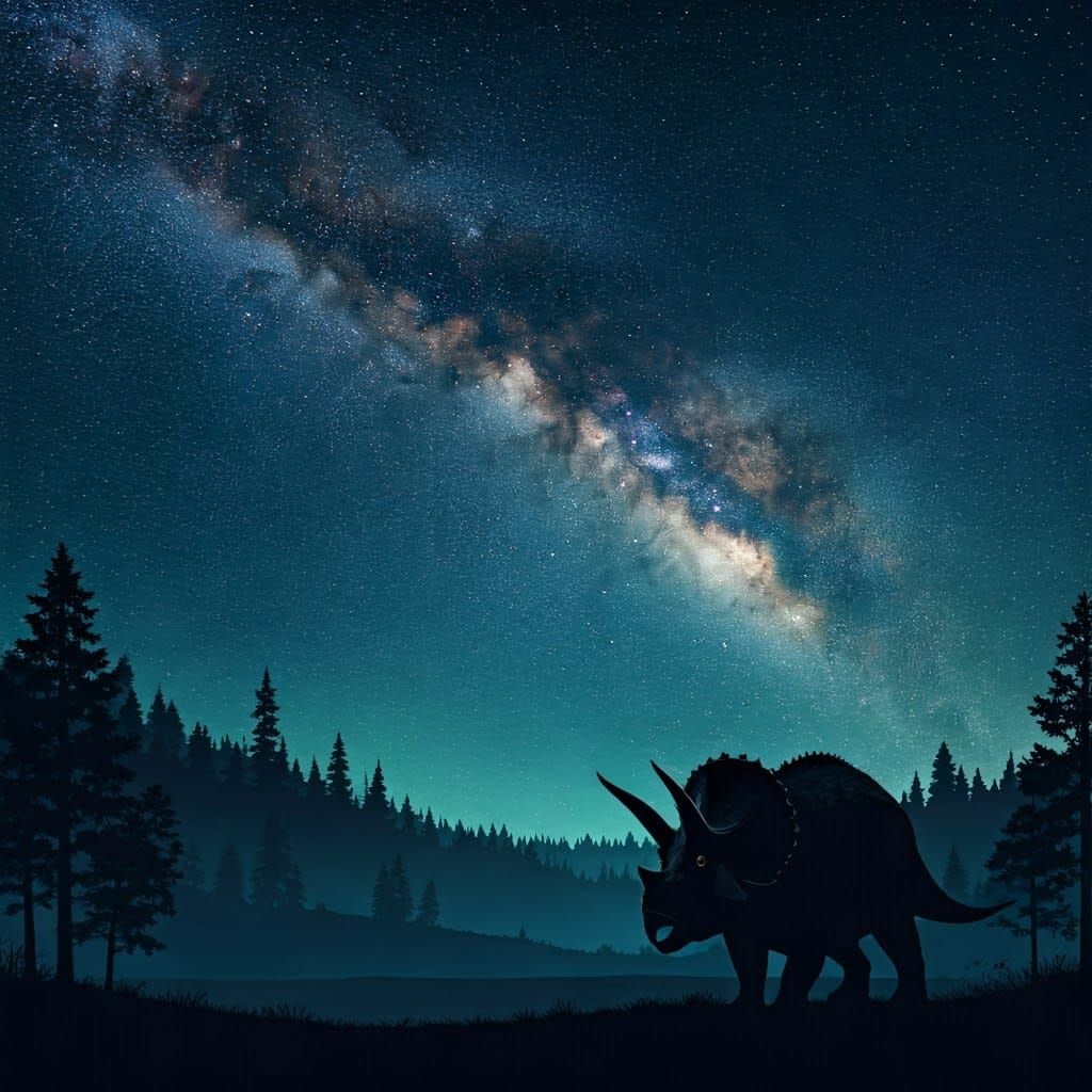 Majestic Triceratops Under Starry Prehistoric Night Sky