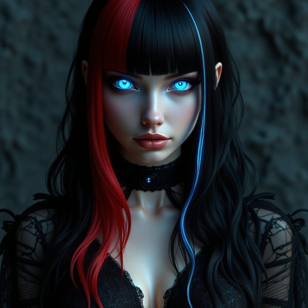 Gothic Beauty Portrait with Electric Blue Eyes