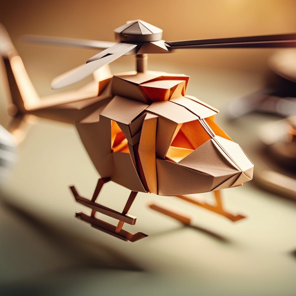 Origami Helicopter Papercraft in 8K Resolution