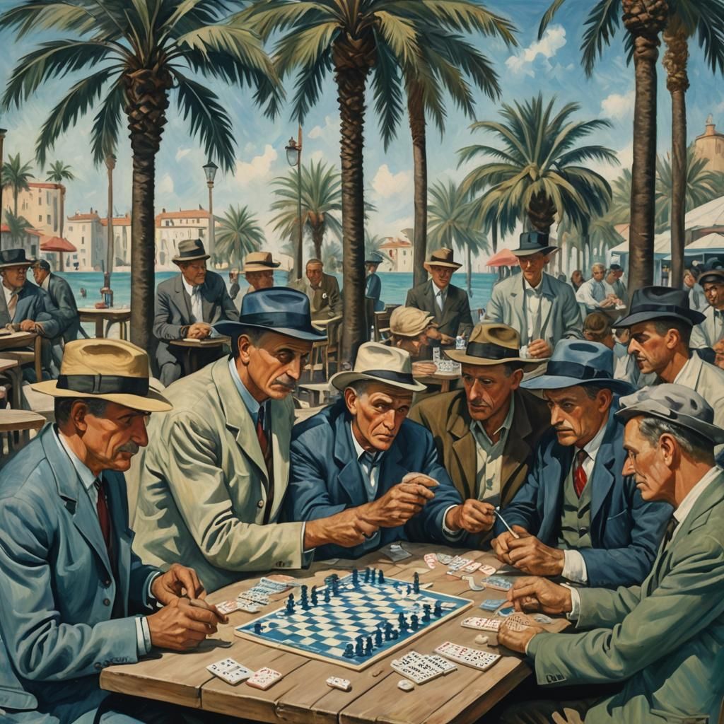 Men Playing Dominos in Expressionist Style