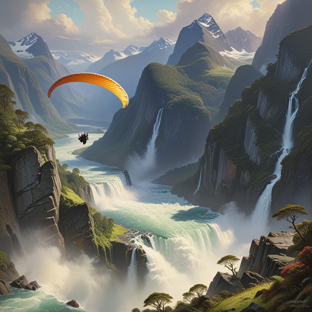 Paraglider Soars Above Milford Sound's Majestic Fjords