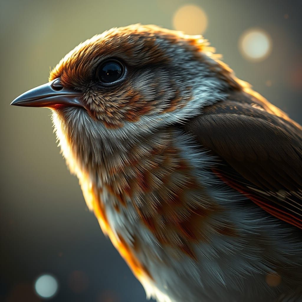 Intricately Detailed Sparrow Portrait in Triadic Colors
