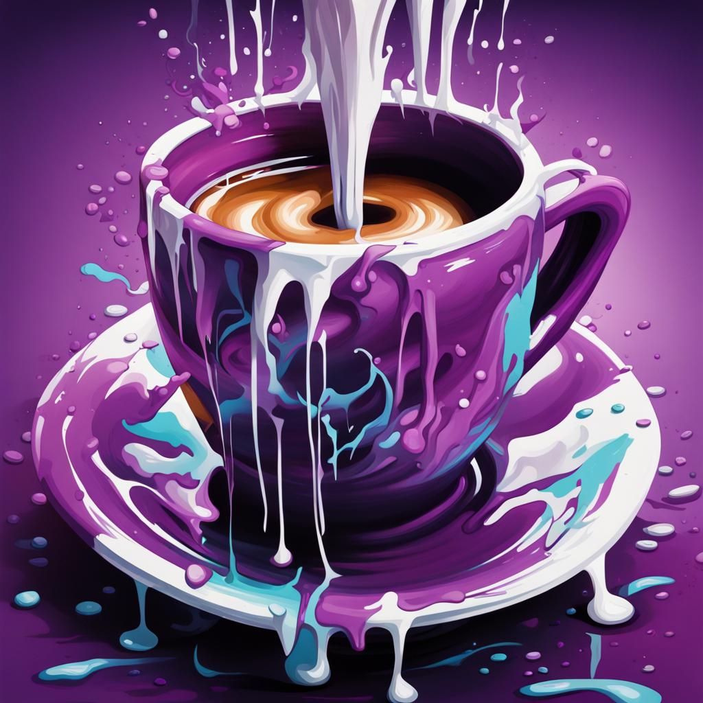 Purple Coffee Cup Graffiti Art in Splash Style