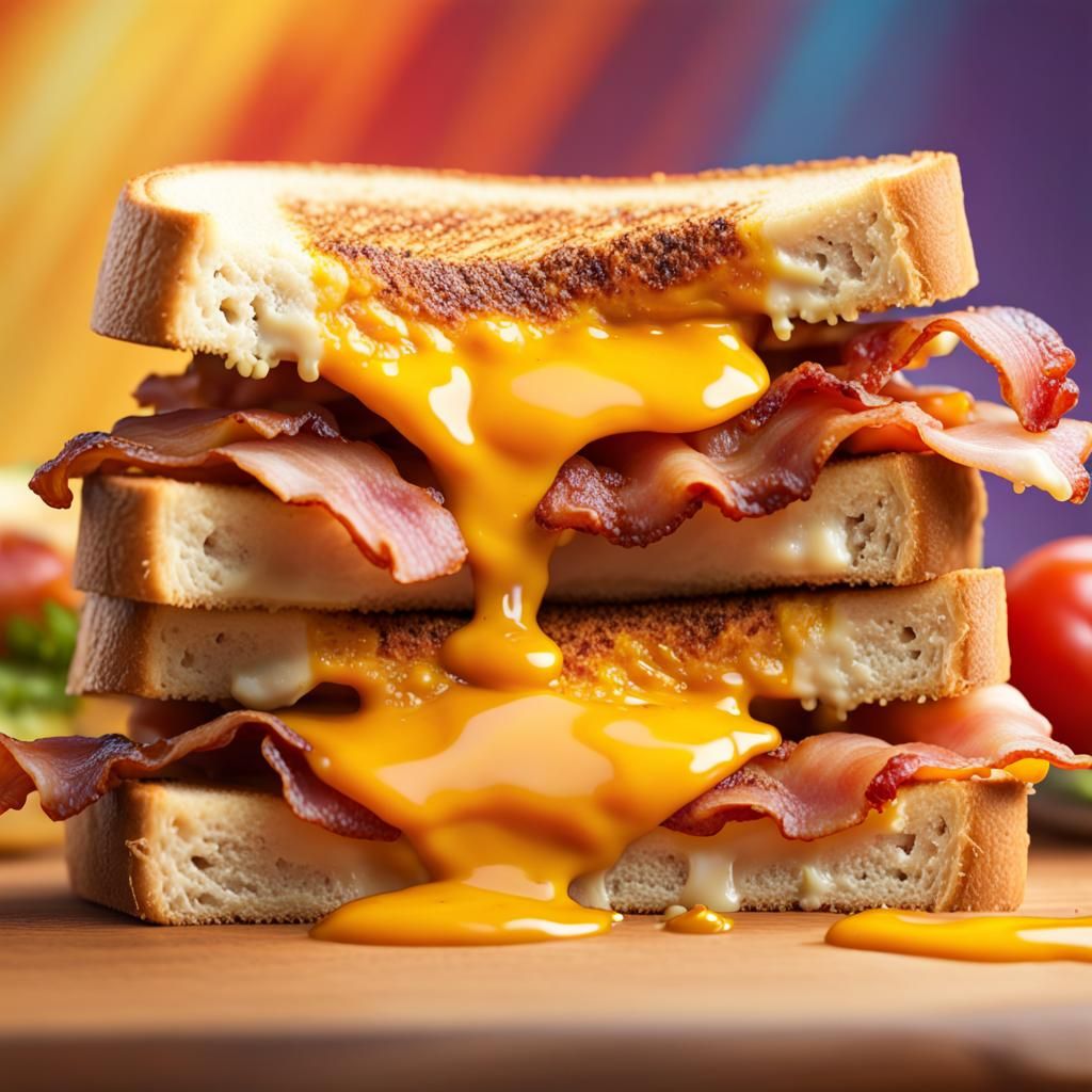 Hyperrealistic Grilled Cheese and Bacon Sandwich