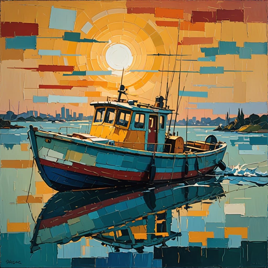 Abstract Expressionist Boat on Water Painting