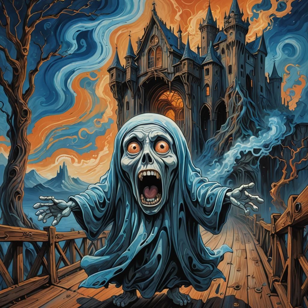 Gothic Ghost Screaming Silently in Fractal Landscape