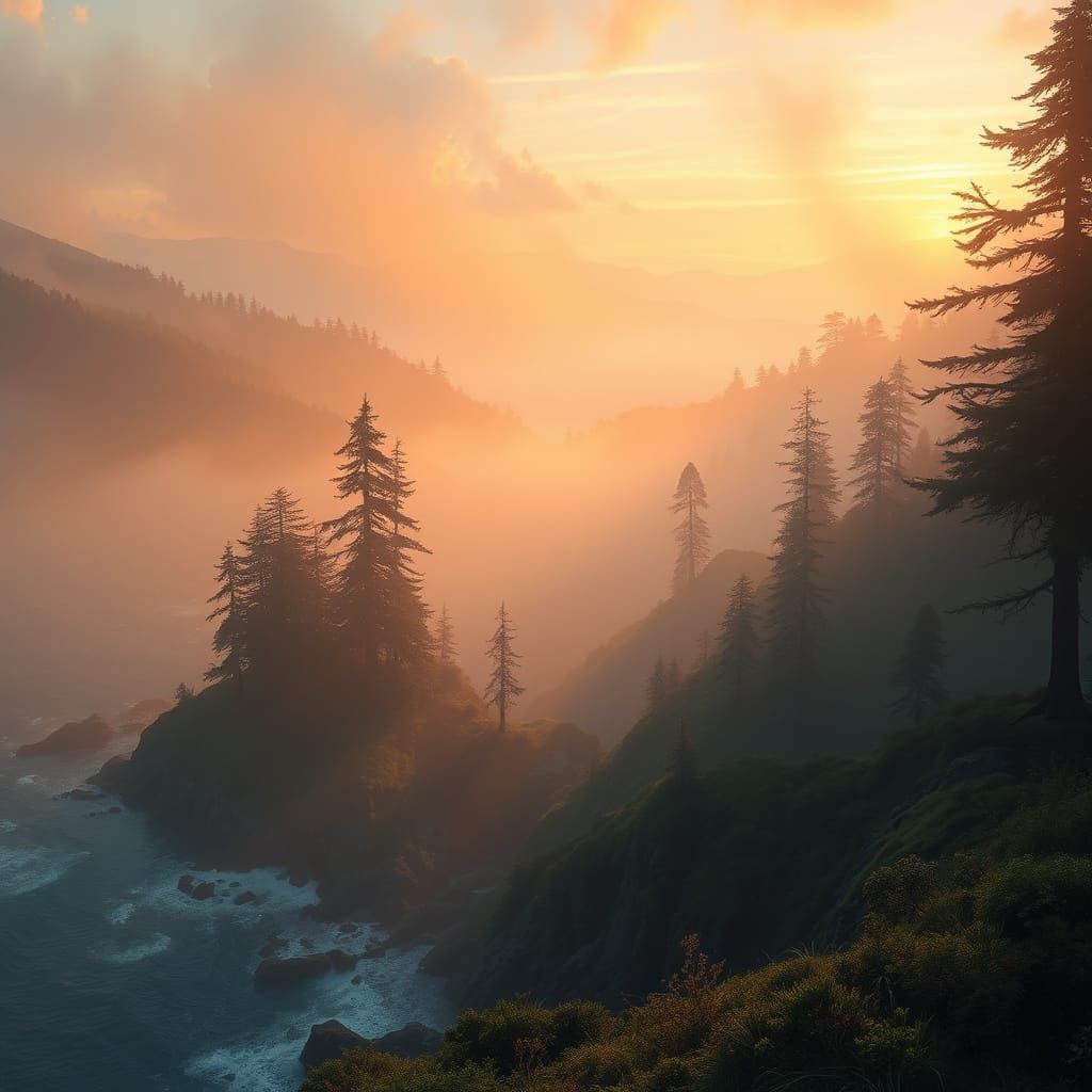 Ethereal Pacific Coast Landscape at Dawn