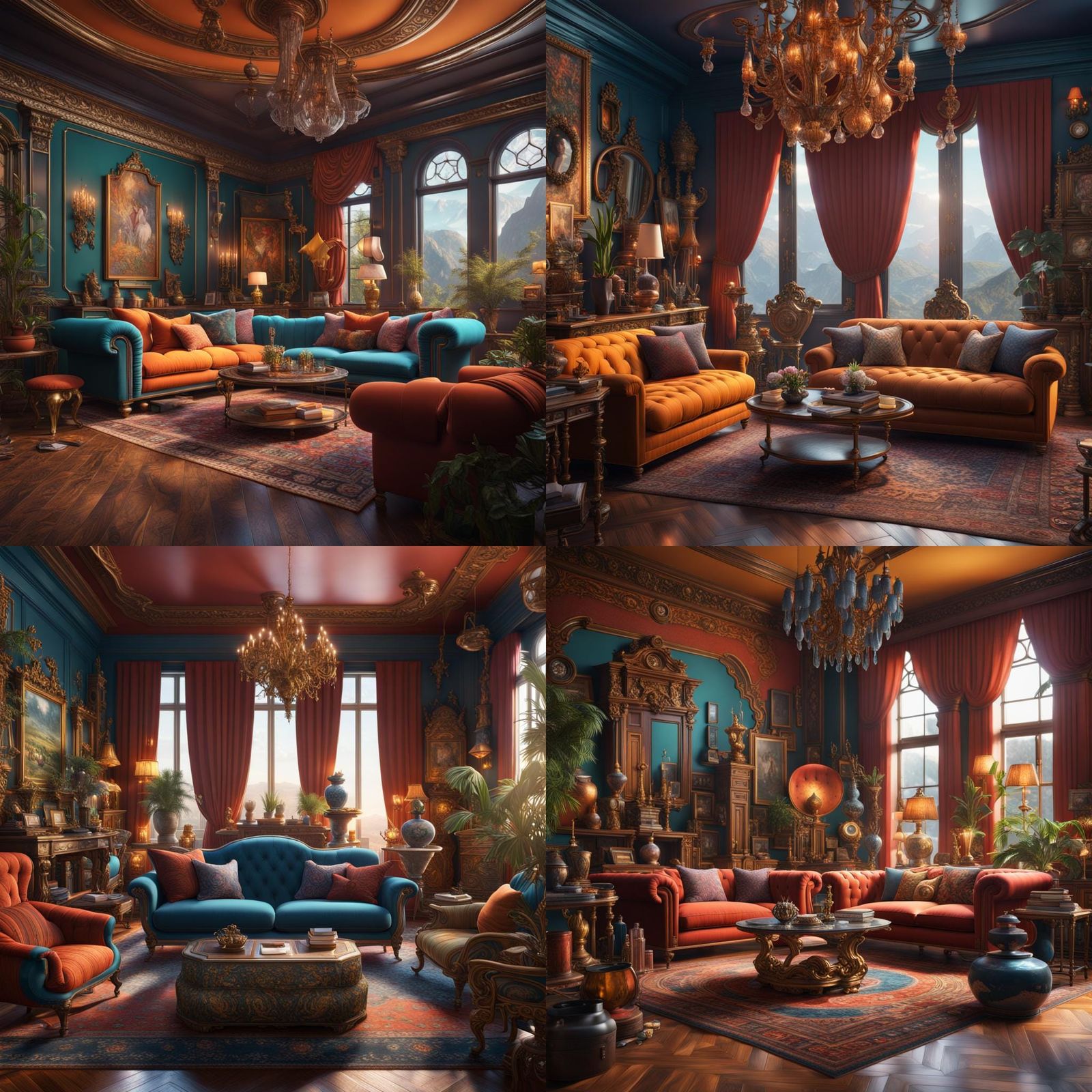 Maximalist Living Room in Detailed Matte Painting