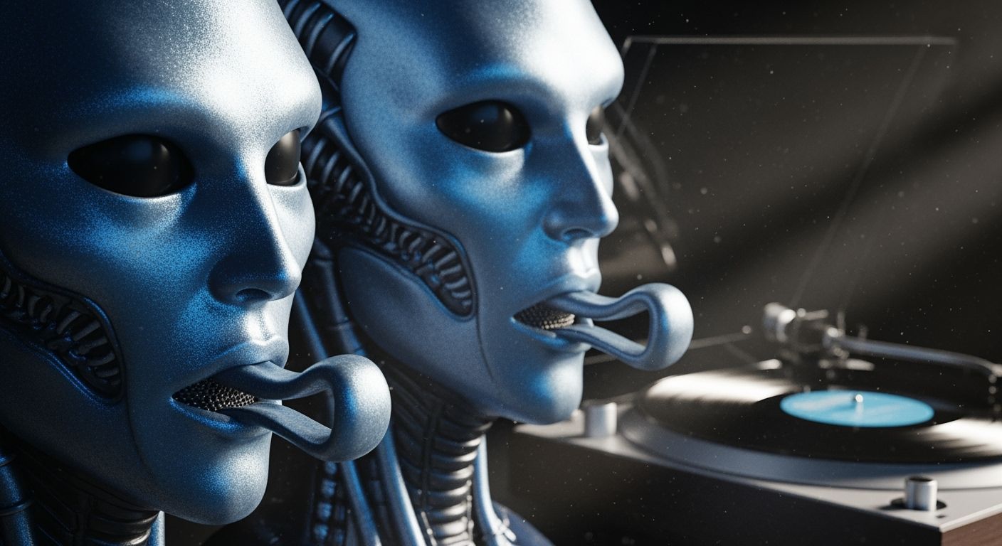 Alien Speaker Faces with Vintage Turntable