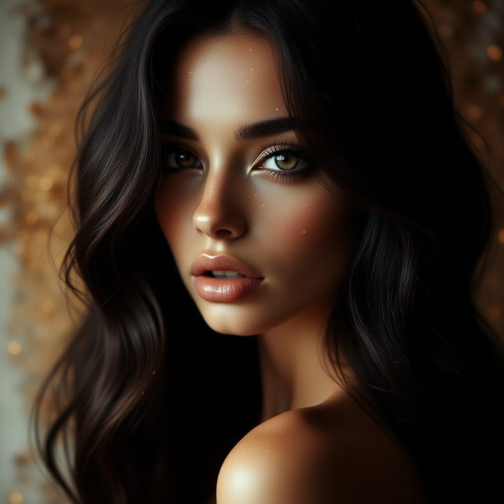 A stunning photo of a beautiful woman with black eyes, full ...