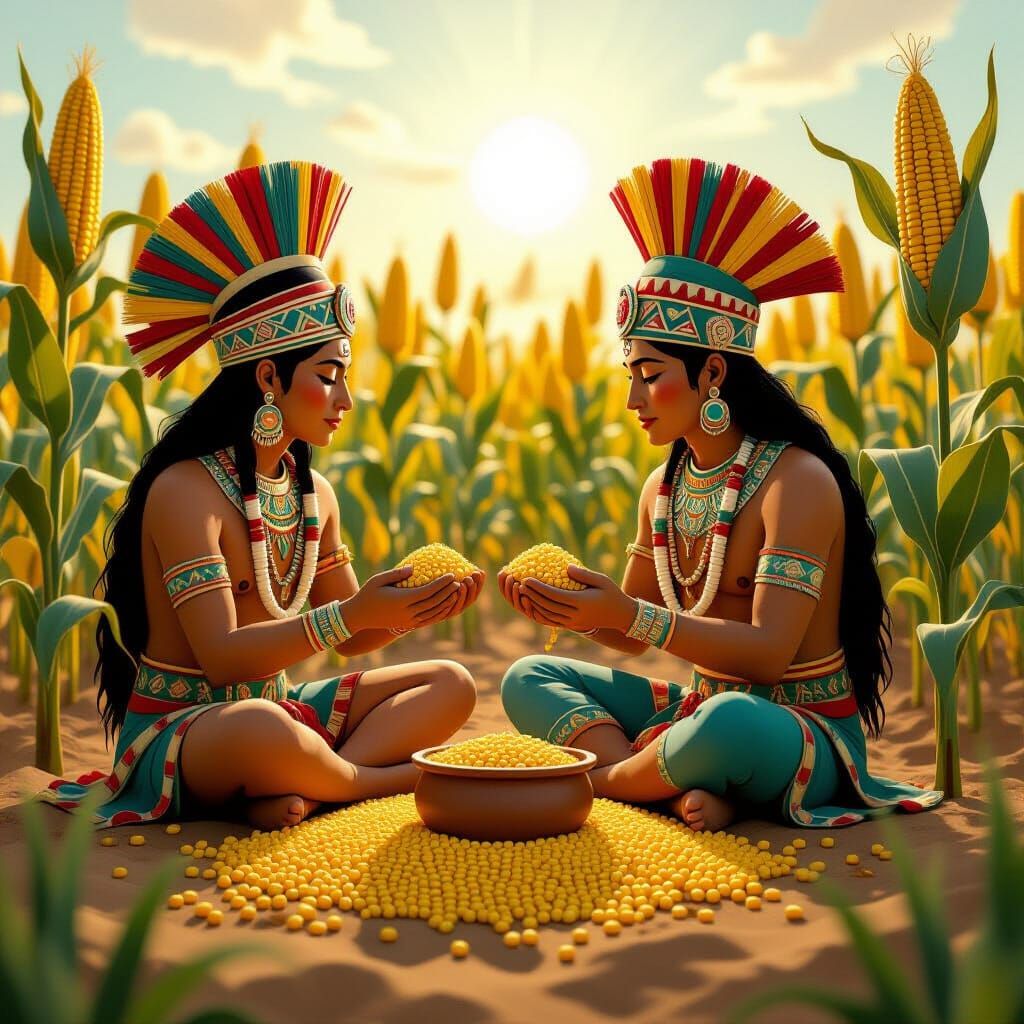 Mayan Gods Shaping Humans from Maize Dough