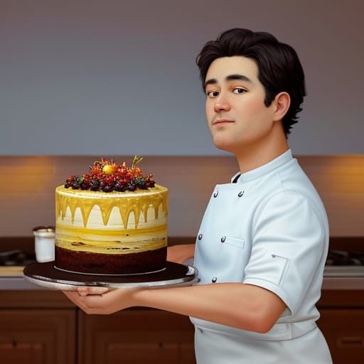 Chef with Chocolate Cake in Impressionist Style