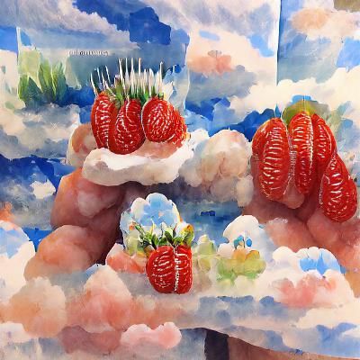 Strawberries in the Clouds: A Gouache Painting