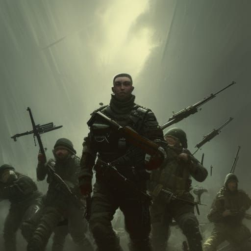 Tough Ukrainians fighting against  Russian fascist, in the y...