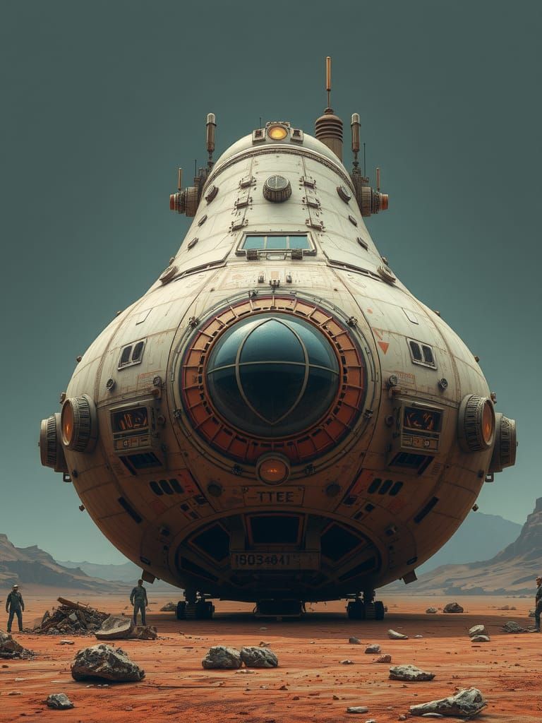 Seventies Sci-Fi Spacecraft on Desolate Planet