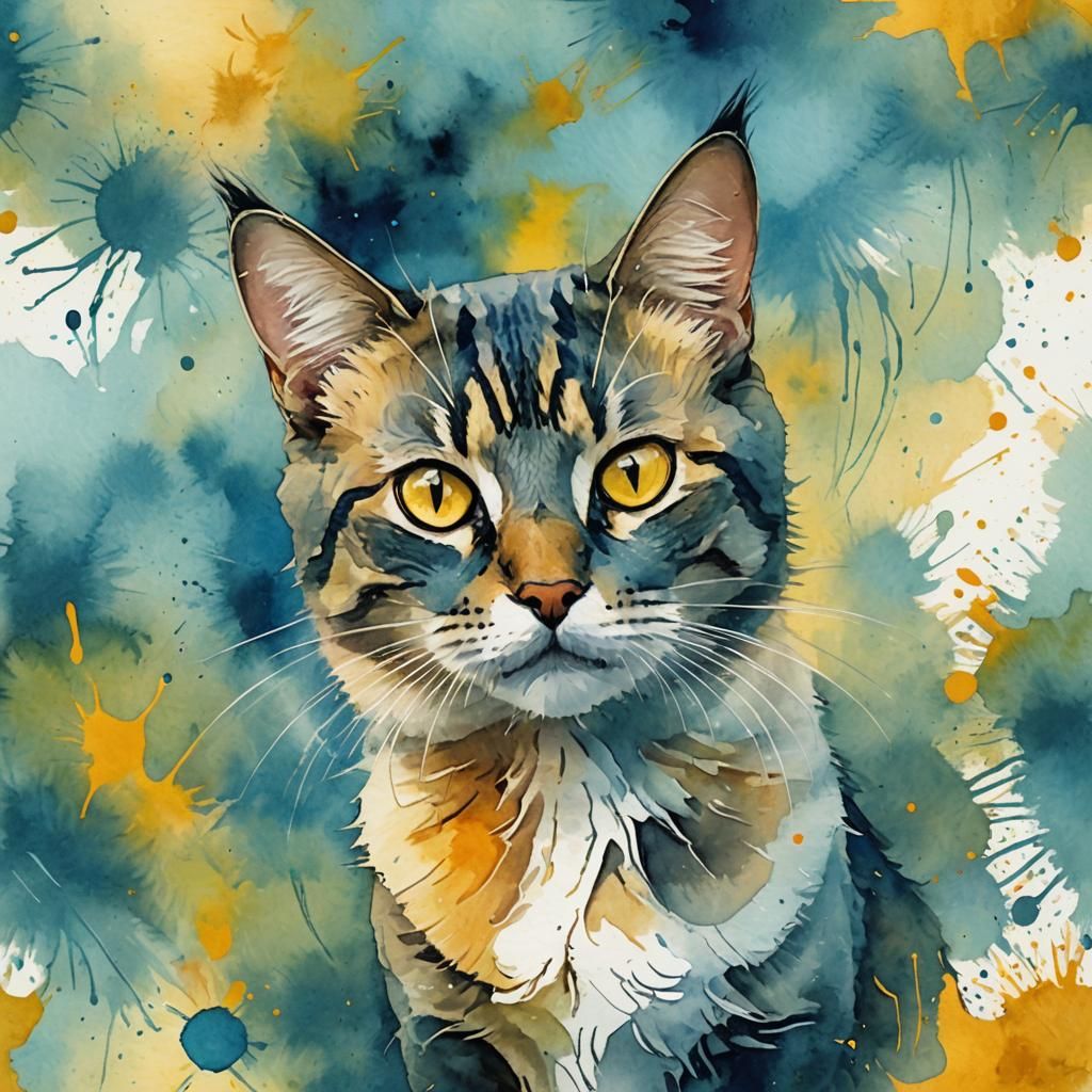Cat Creates: Vibrant Watercolor Digital Art