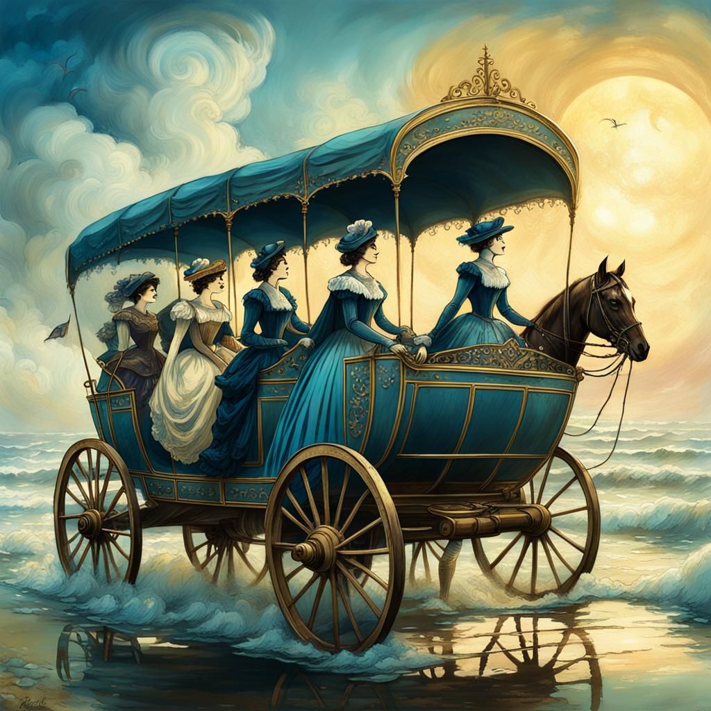 Victorian Ladies Paddling: Dreamlike Concept Art