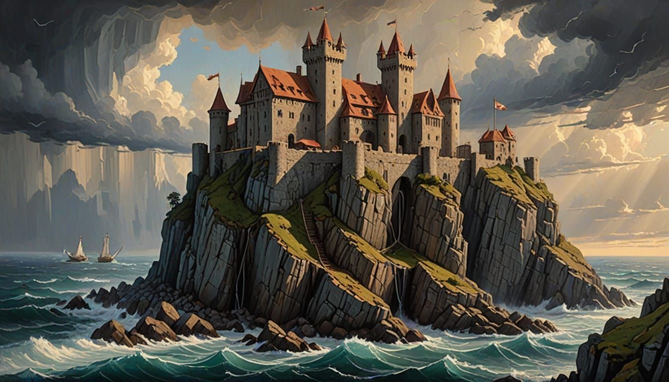 Pencil Castle on Cliff Edge in Epic Fantasy Style