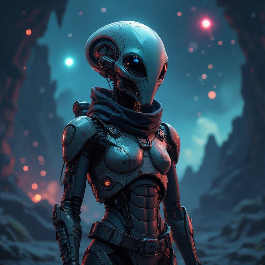 Futuristic Alien in Cybernetic Armor, Digital Art