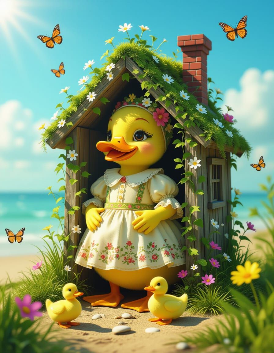 Gothic Fairy Sculpture with Duck and Hidden Plants