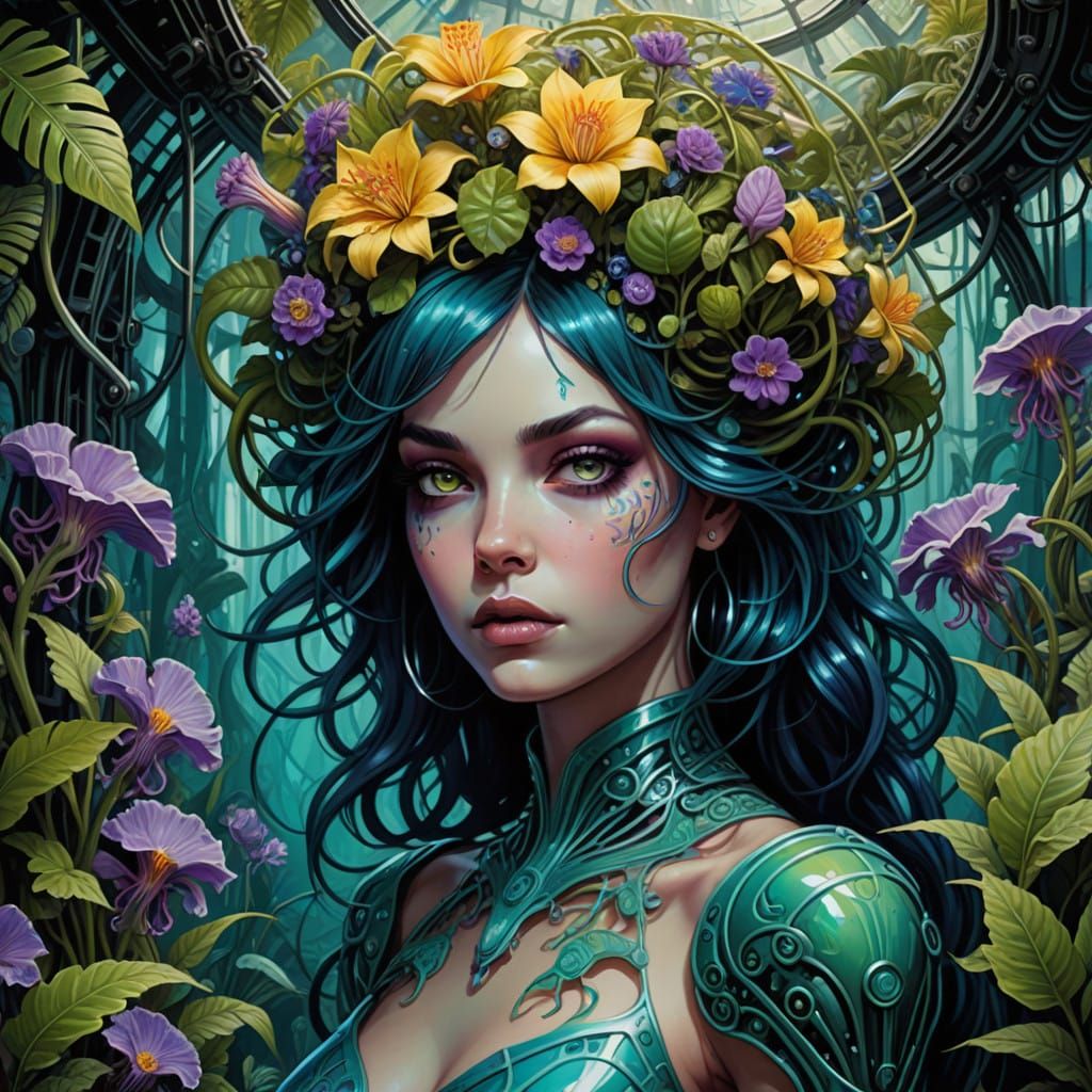 Cyberpunk Goddess of the Jungle Biome