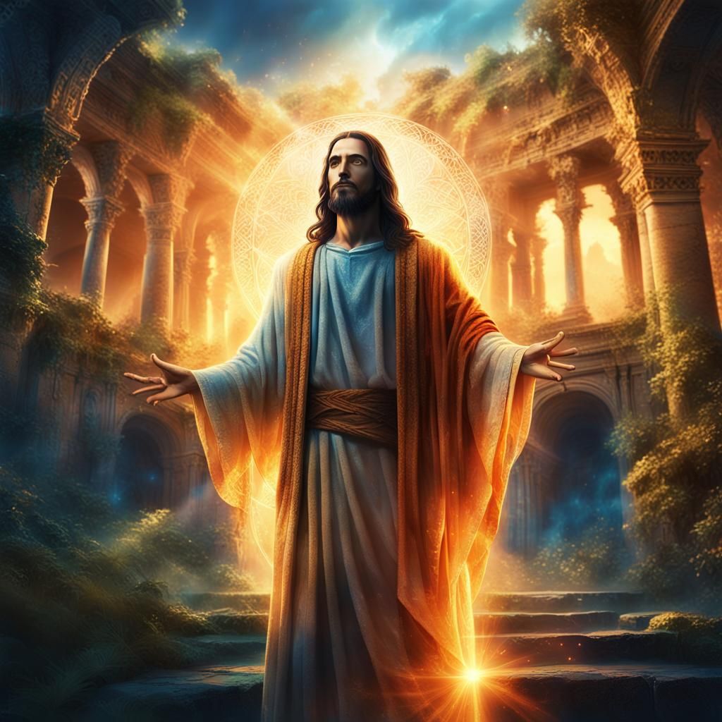 Jesus Christ in Mystical Fantasy Landscape