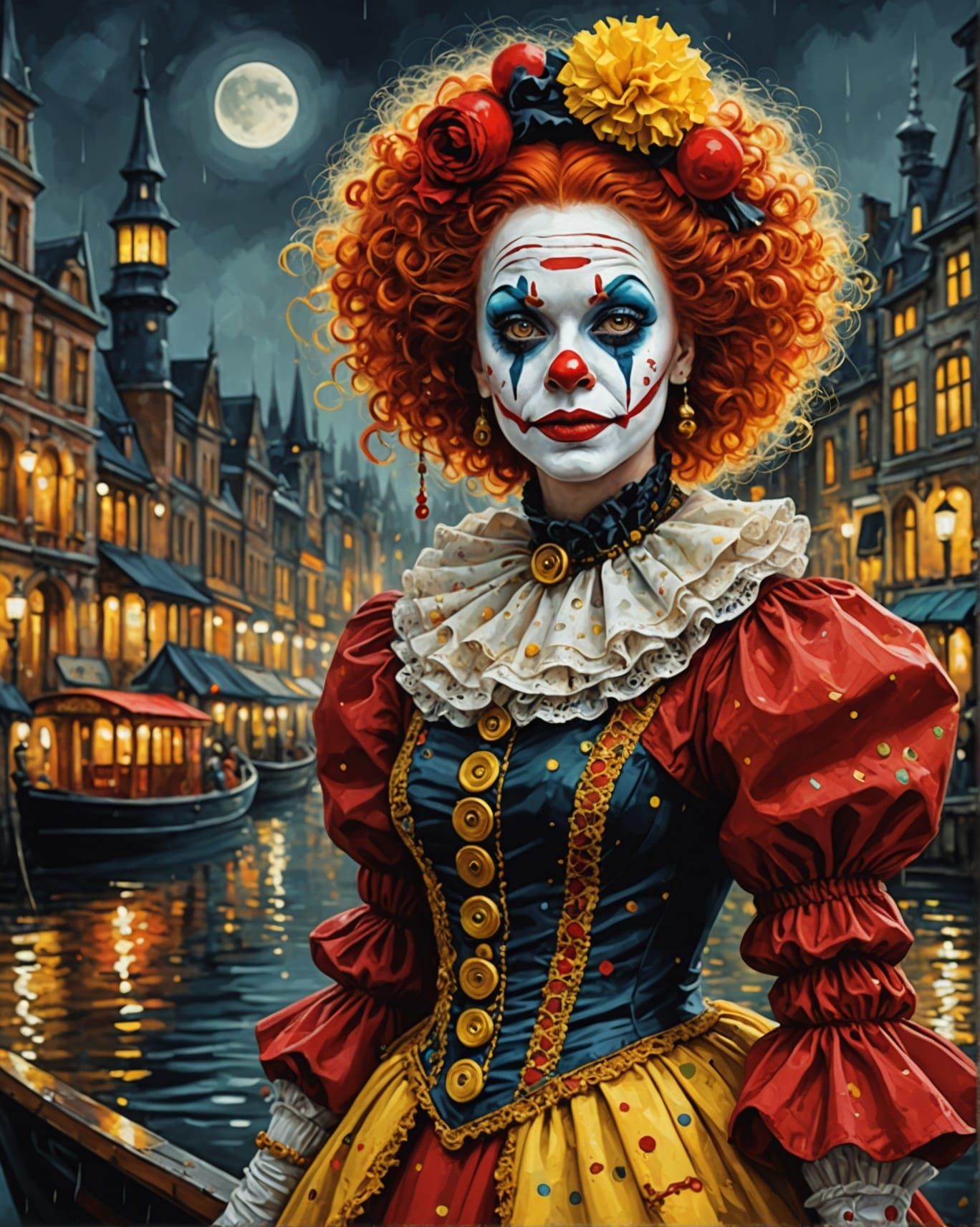 Steampunk Halloween Clown Drives Boat in City