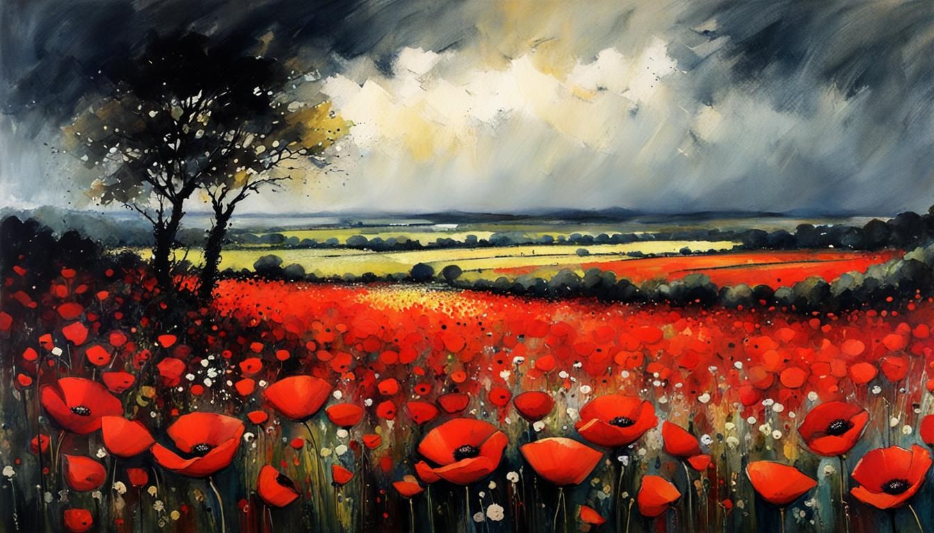 Storm Over Poppy Field Painting