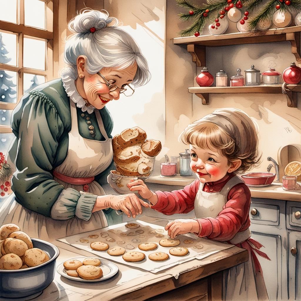 Festive Christmas Baking: A Vintage-Style Illustration