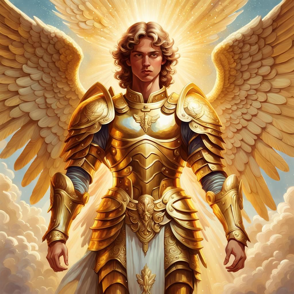 Archangel Michael in Prayer: Gouache Style Masterpiece