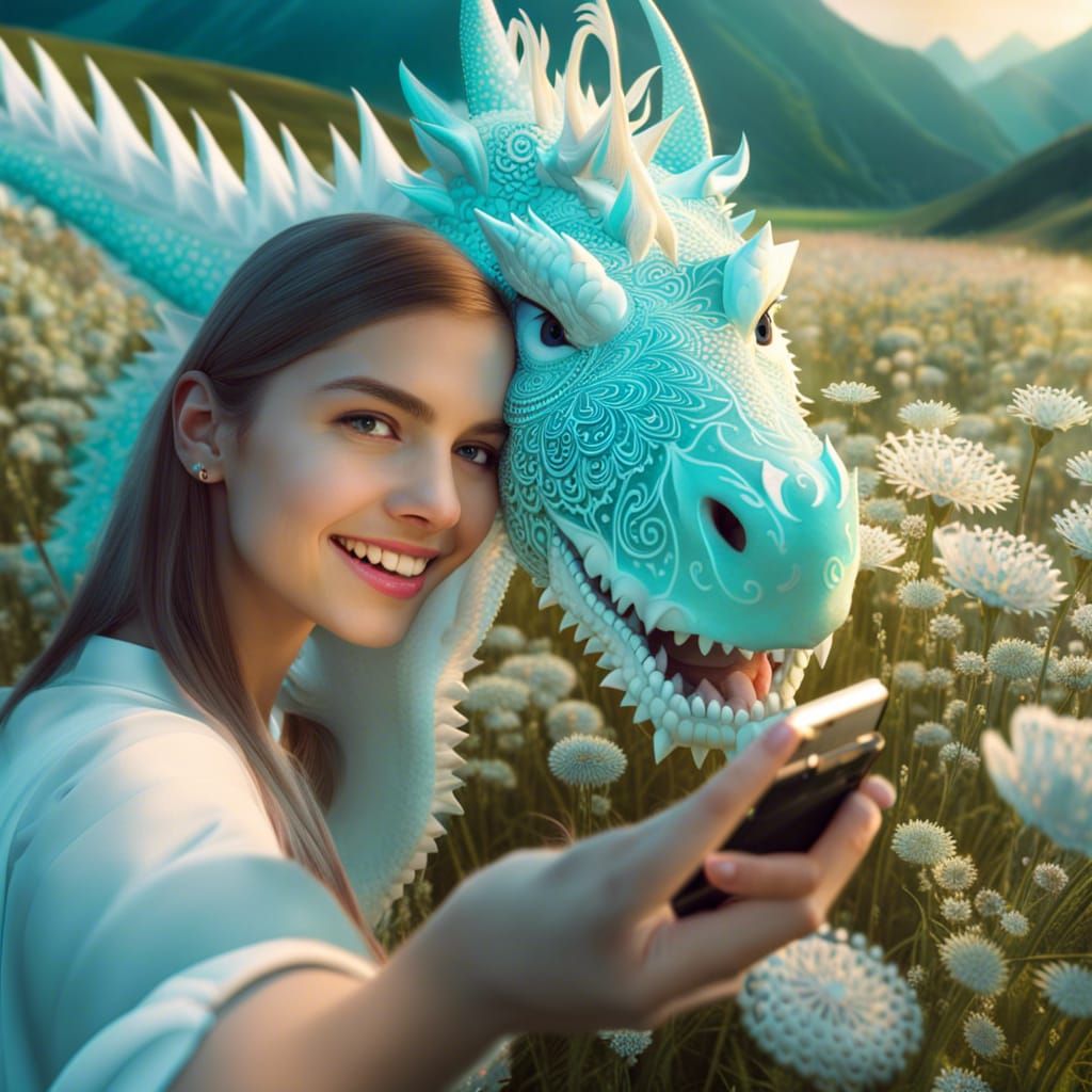 Teenager's Selfie with Cybernetic Anime Dragon