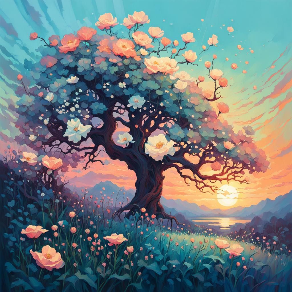 Translucent Flowers in Evening Light: Impressionistic Digita...