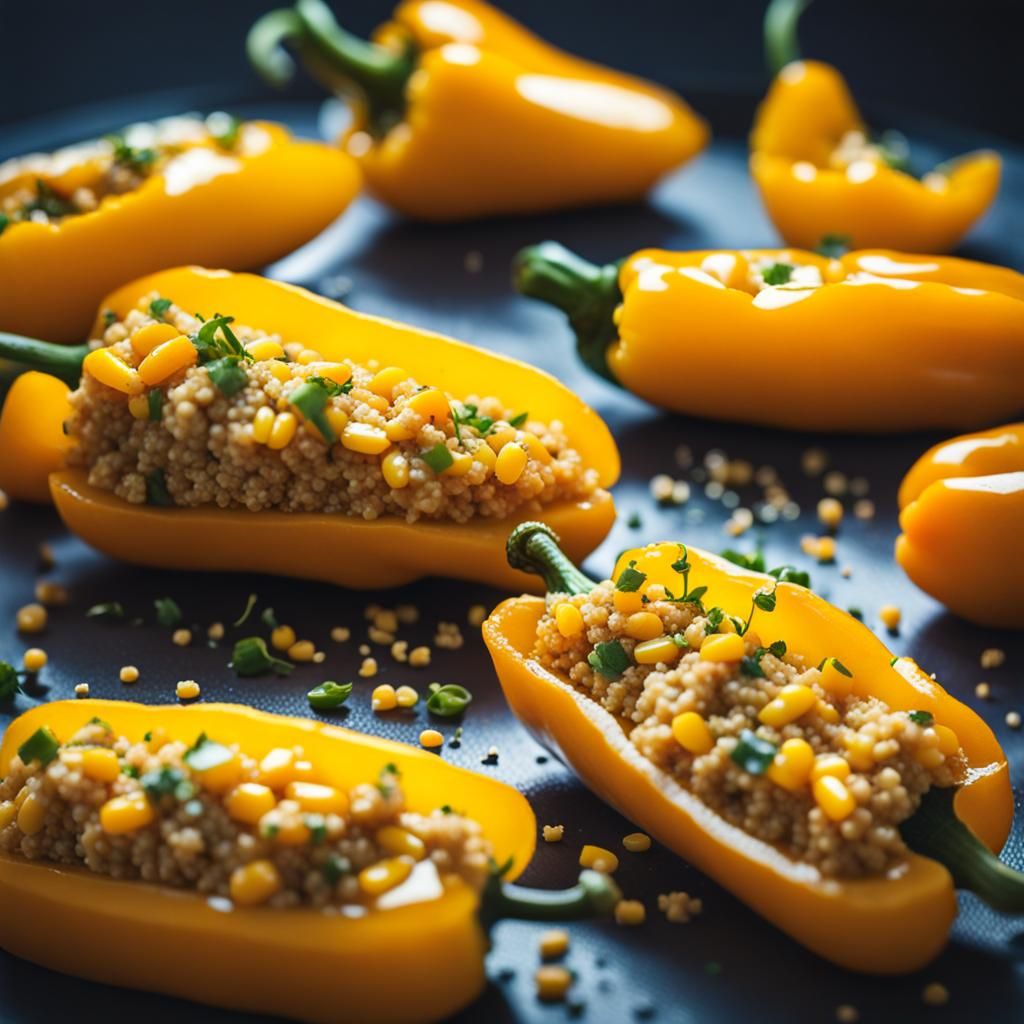 Stuffed Yellow Peppers in Professional Photography Style