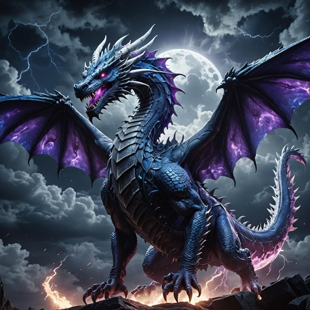 White Dragon Bursts Through Dark Fantasy Sky