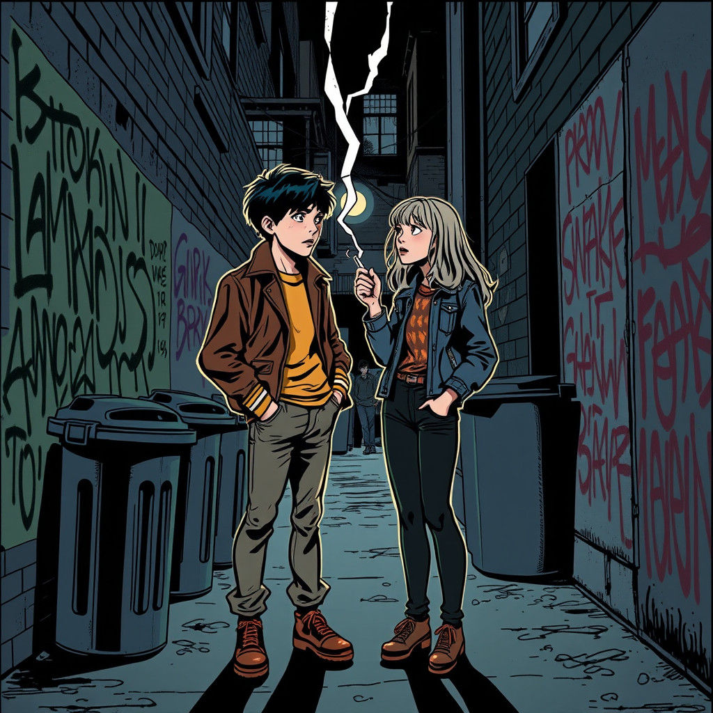 Teens Smoking Joint in Noir Comic Style