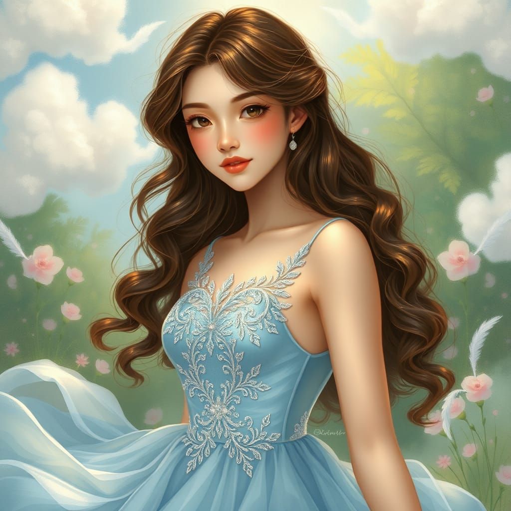 Ethereal Woman in Blue Gown, Fantasy Art