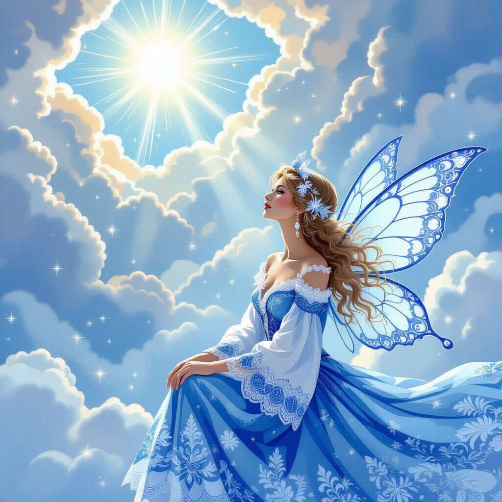 Ethereal Russian Fairy Tale with Lace and Gzhel Motifs