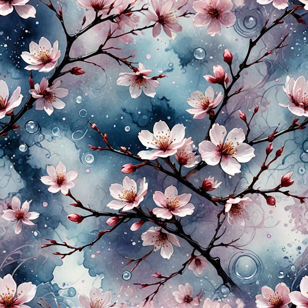 Delicate Cherry Blossom in Watercolor and Ink