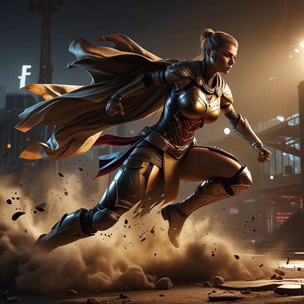 Cinematic Female Warrior in High-Tech Armor