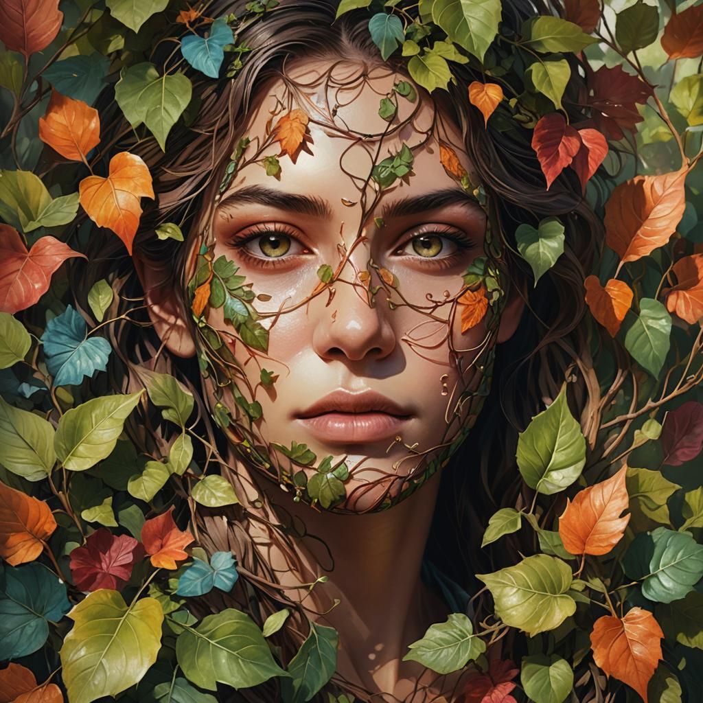 Botanical Portrait with Embedded Nature Elements