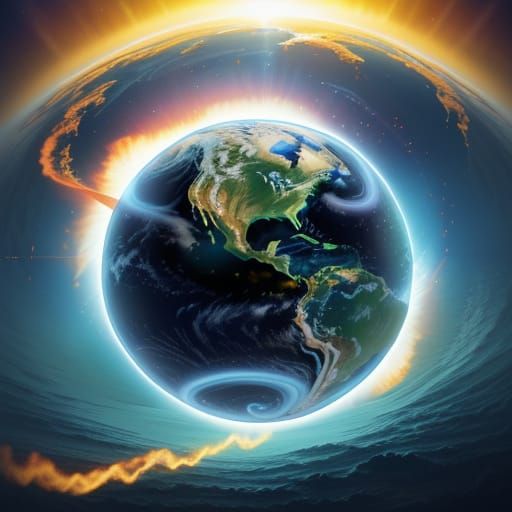 Earth Rotation: Sci-Fi Oil Painting in Triadic Colors