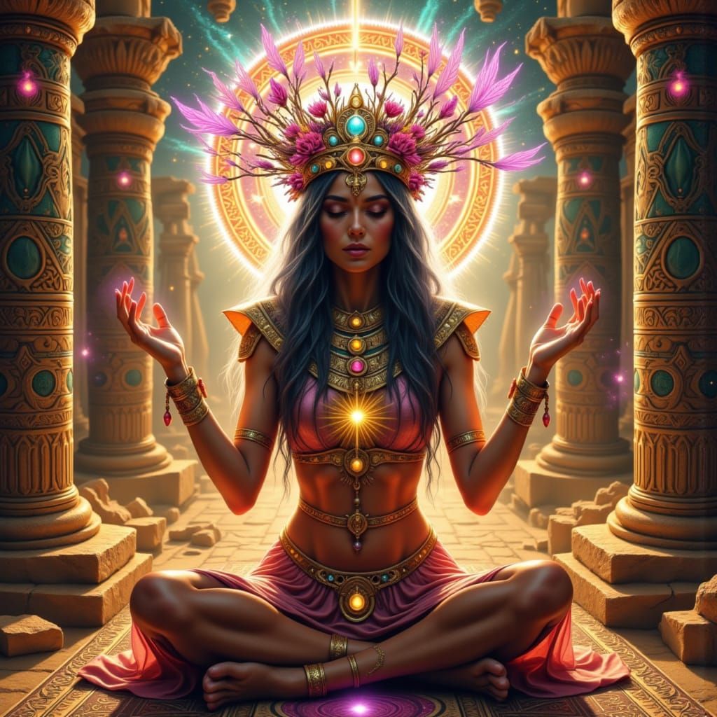 Mesopotamian Oracle Between Ziggurats with Tarot Frame